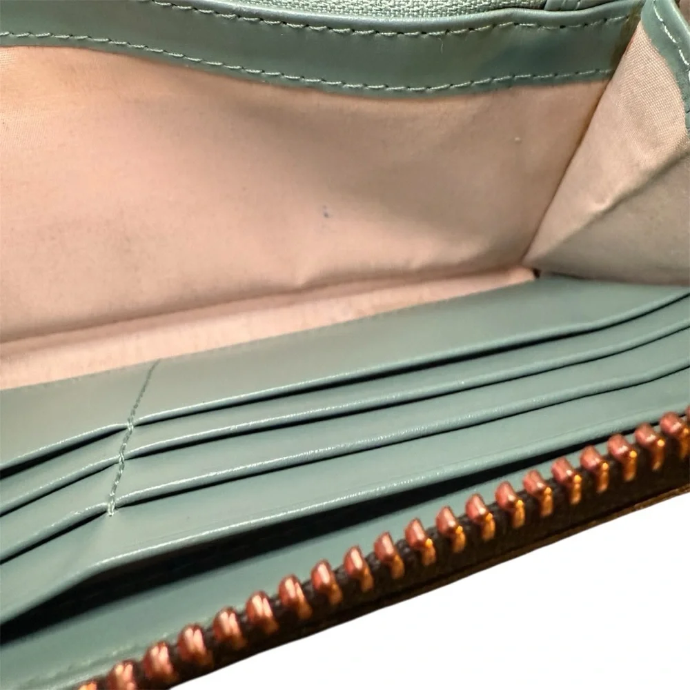 Radley London Easley Black Leather Zip Around Wallet Aqua Interior Rose Gold Zip